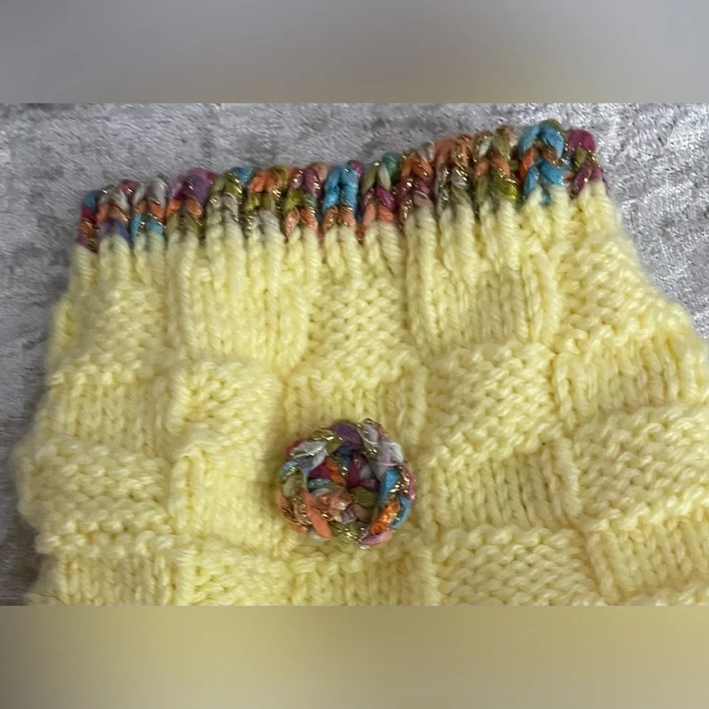Butter Yellow Hand-Knit Dog Sweater Dress, Glitter Ruffle Collar, Small, New
